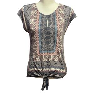 Lucky Brand Womens Aztec Print Blouse Tie Front Sleeveless Size SP Boho Eclectic